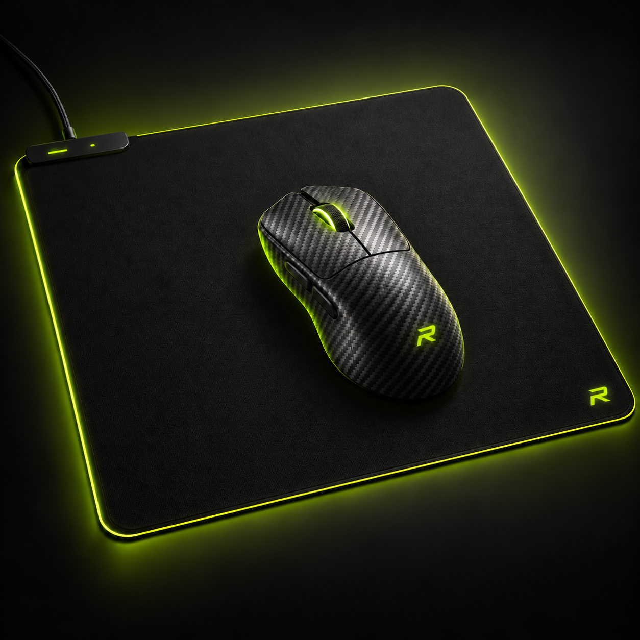 KI-Konzept einer Carbon-Maus auf dem mitgelieferten Ragebait FIELD Power-Pad